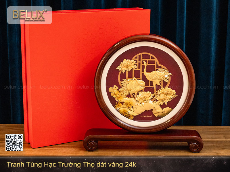 Tranh Tùng Hạc Trường Thọ&nbsp;Dát Vàng 24k D27